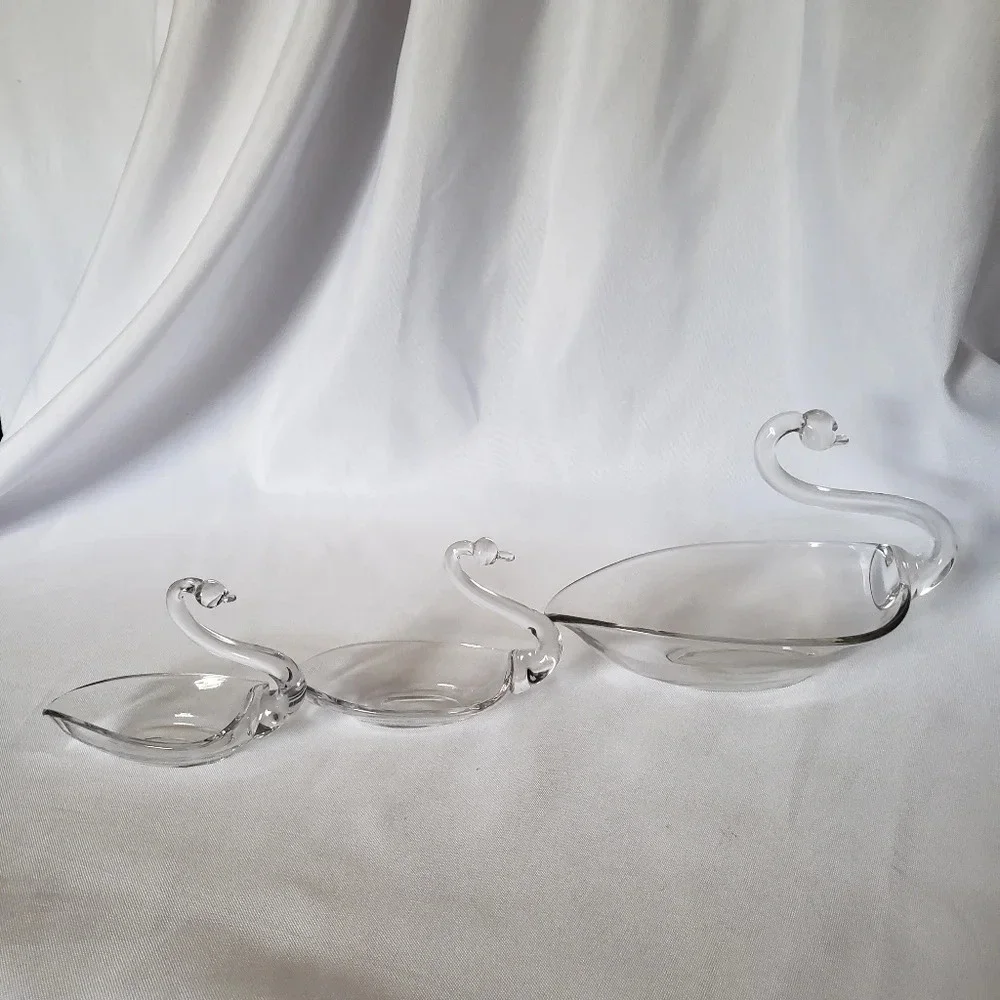 Duncan&miller glass swan candy/trinket dish set of 3
